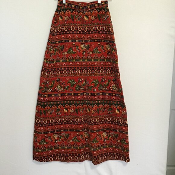 Colourful Patterned Velour A-Line Maxi Skirt Size XXS - Picture 2 of 5